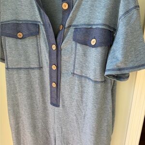 Blue Button-Up Shirt with Pockets